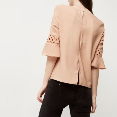 Nude cord insert bell sleeve top